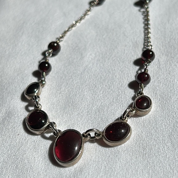 Sold Sterling Silver Garnet 19” Necklace - Picture 8 of 8